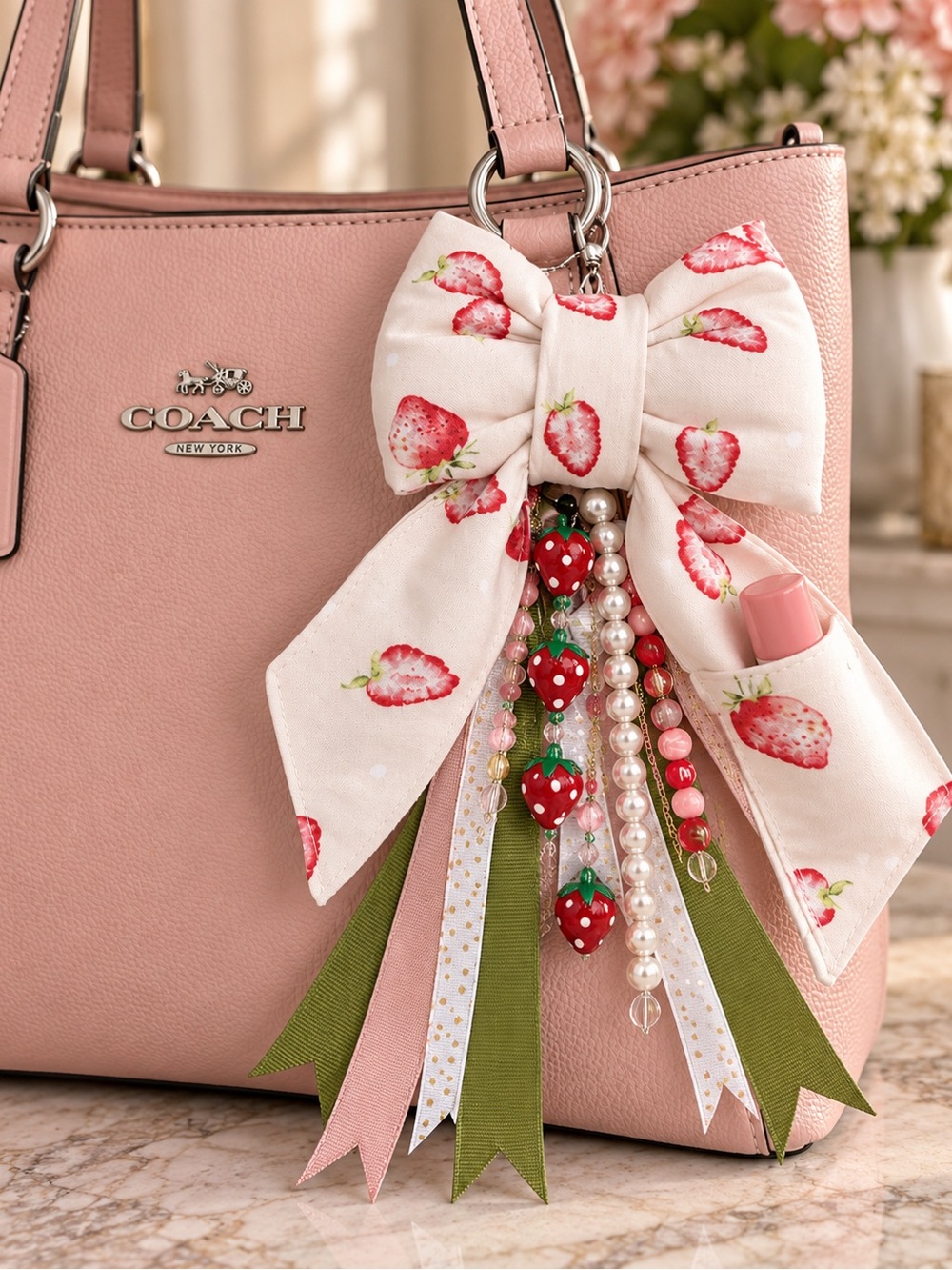 Strawberry Bow Bag Charm